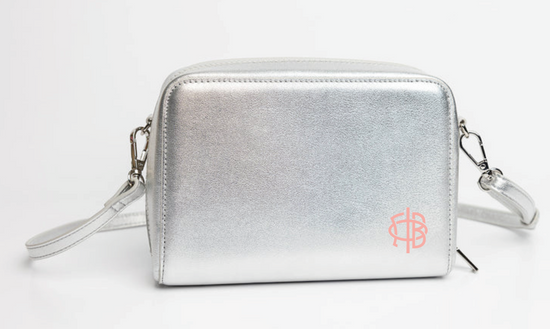 Gamma Phi Beta Insulated Purse Metallic Silver with Blush Gamma Phi Beta Insignia