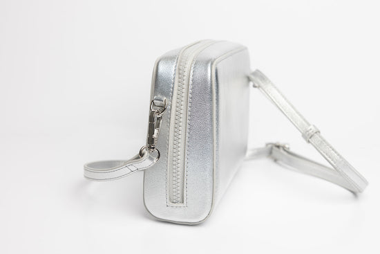 Gamma Phi Beta Insulated Purse Metallic Silver with Carnation Gamma Phi Beta Insignia