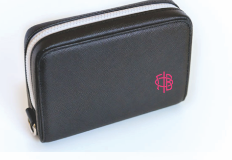 Gamma Phi Beta Insulated Cosmetic Clutch Black with Carnation Insignia