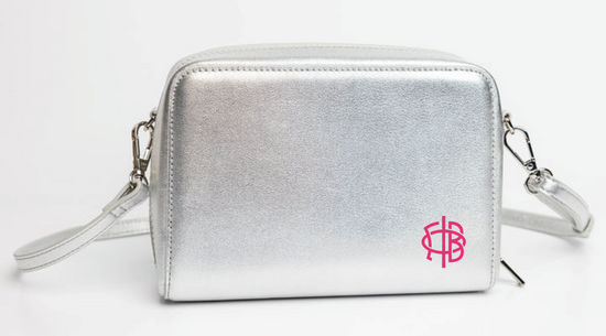 Gamma Phi Beta Insulated Purse Metallic Silver with Carnation Gamma Phi Beta Insignia